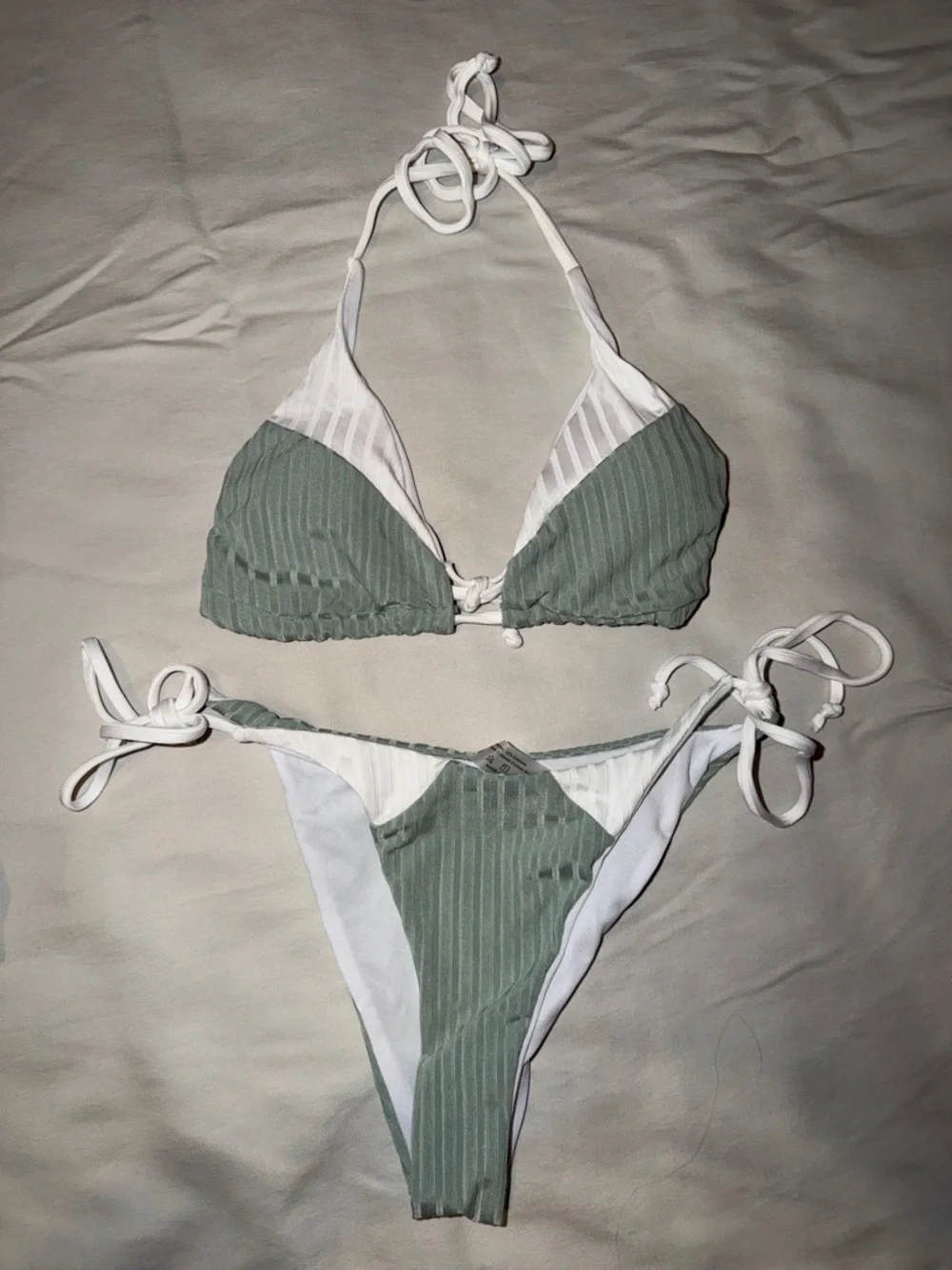 Bikini Set‎ Bundle of 2 - Triangle White/Blue and Olive/White Size XS